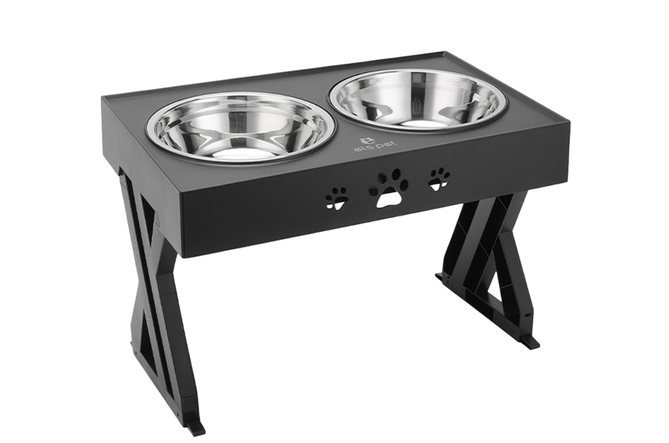 Els Pet Plastic Elevated Double Pet Feeder – With 2 Stainless Steel Bowls