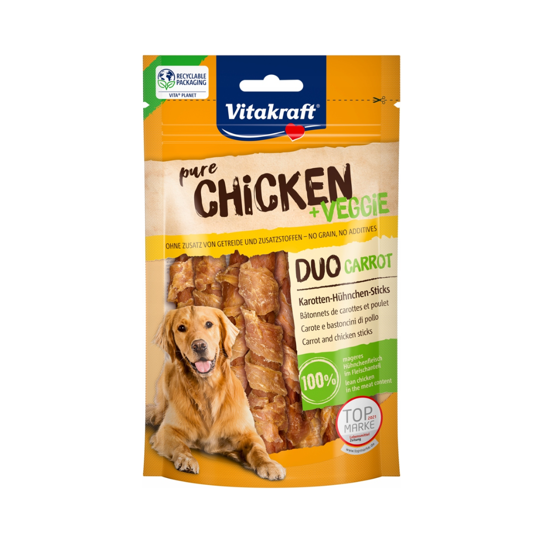 Vitakraft Pure Chicken + Veggie Duo Carrot Dog Treats