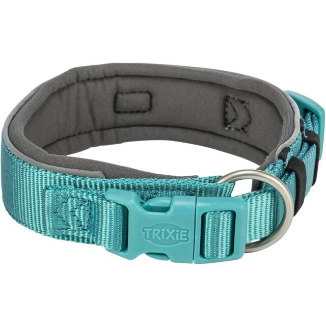 Trixie Premium Collar, Extra Wide – Aqua/Graphite – 33–42 cm / 35 mm (Size S–M)