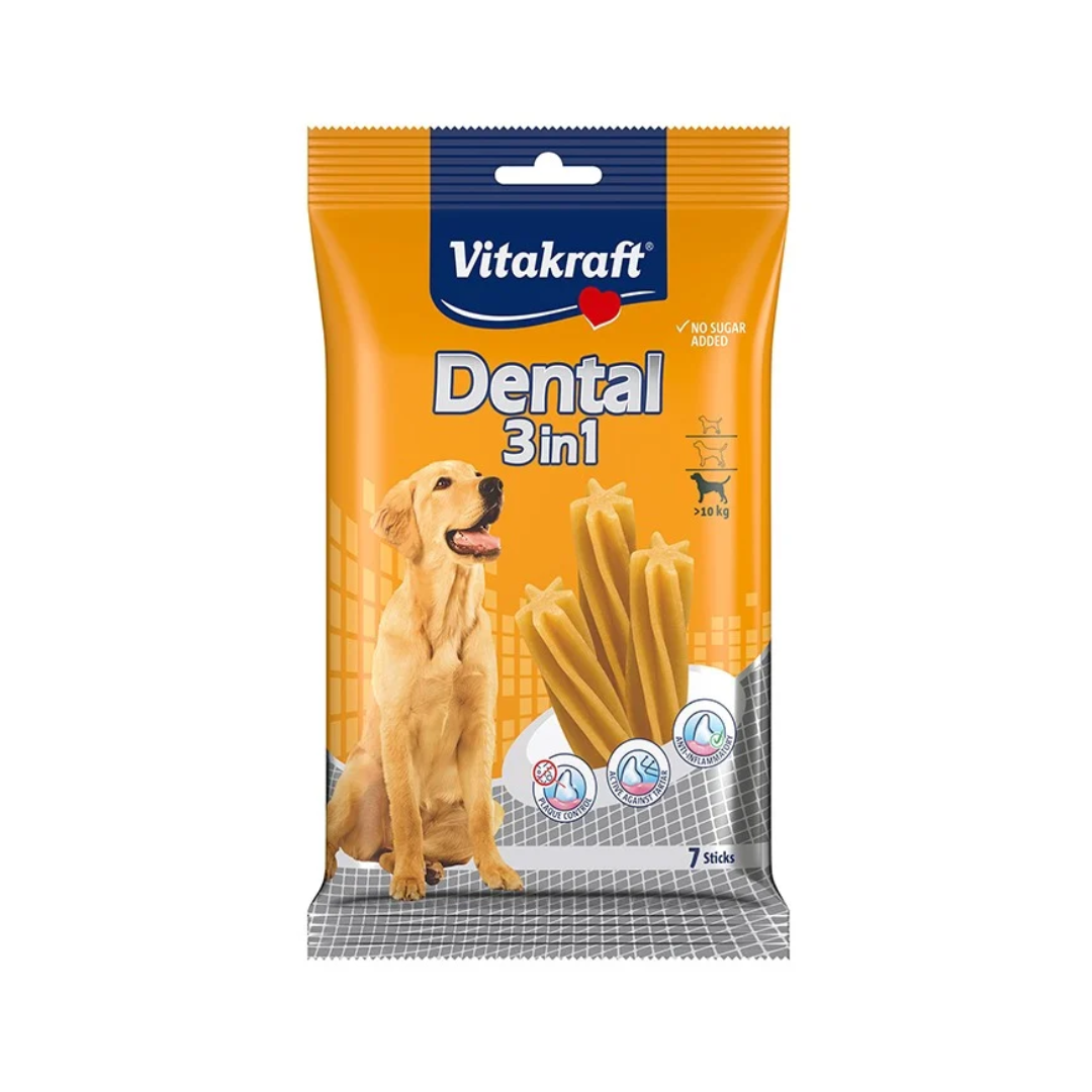 Vitakraft Dental 3in1 Dog Chew Sticks – Star Shape Dental Treats (7 Sticks, For Dogs Over 10 kg)
