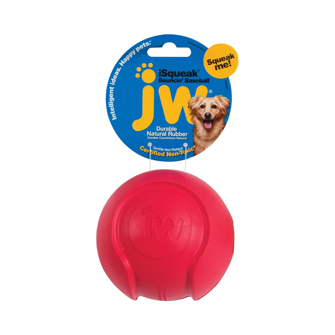 JW iSqueak Bouncin’ Baseball Dog Toy – Large