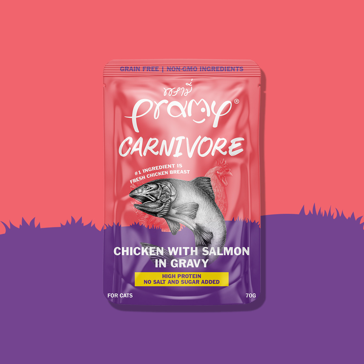 Pramy Carnivore Chicken with Salmon in Gravy – Wet Cat Food (70 g)