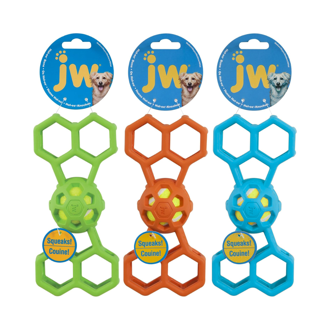 JW Hol-ee Bone Dog Toy with Tennis Ball – Assorted Colors