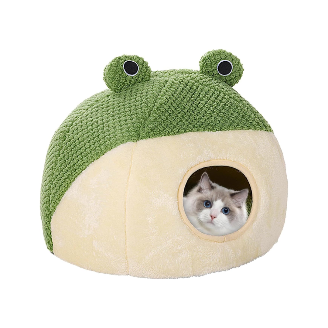 Frog-Shaped Plush Cat House – 40 × 37 cm