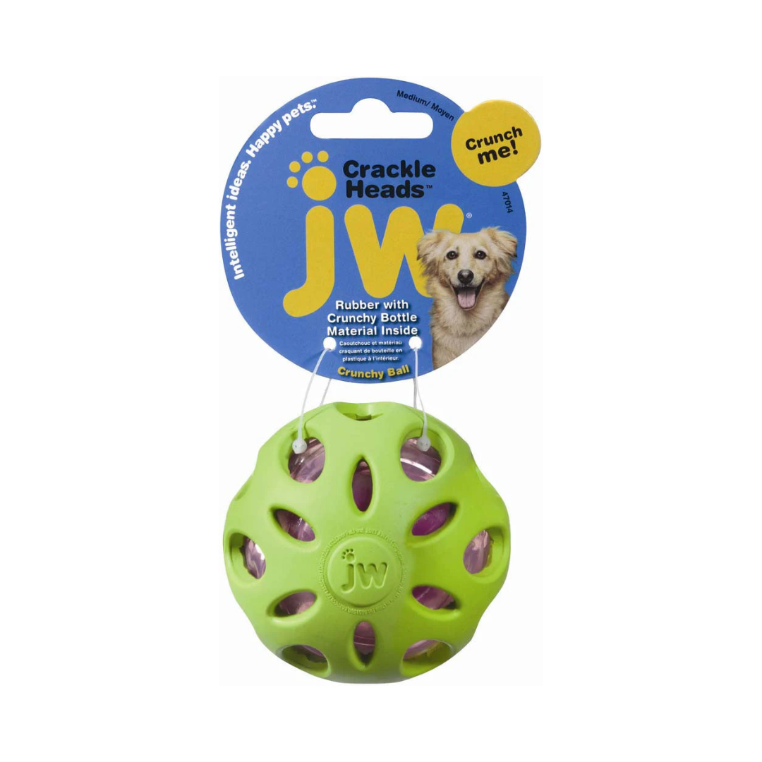 JW Crackle Heads Crunchy Ball Dog Toy – Assorted Colors | Medium