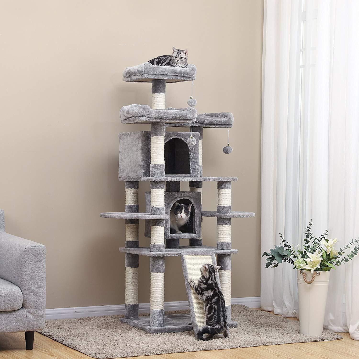 Multi-Level Cat Tree Tower with Ramp, Scratching Posts & Condos