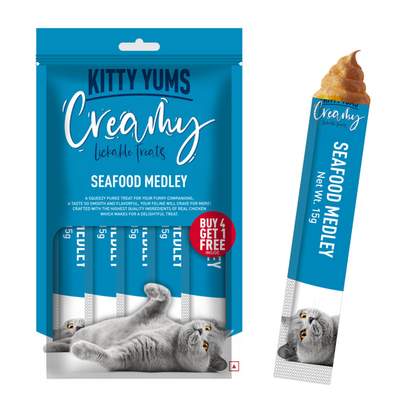 Kitty Yums Creamy Lickable Cat Treats – Seafood Medley