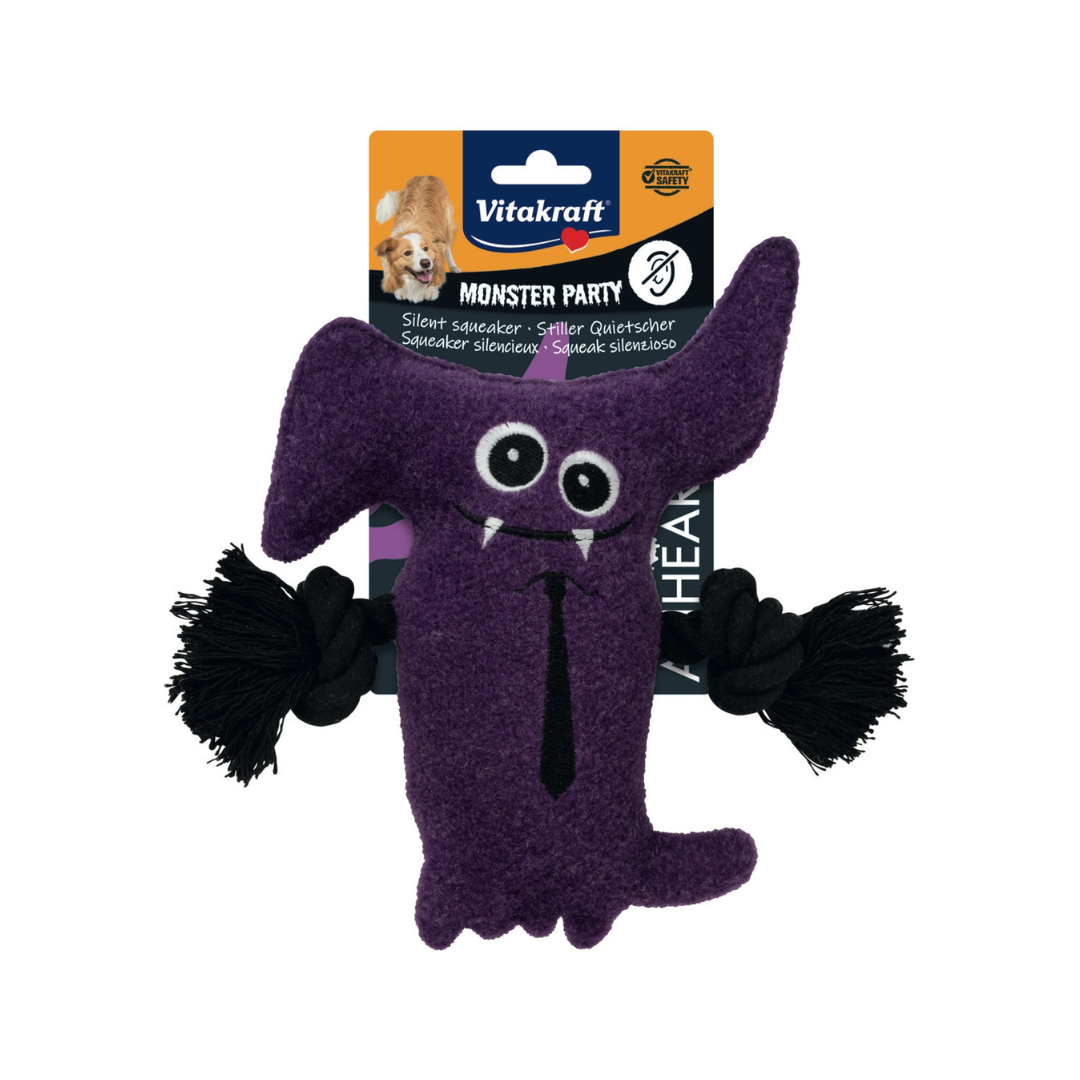 Vitakraft Monster Party Silent Squeaker Dog Toy – Purple Monster