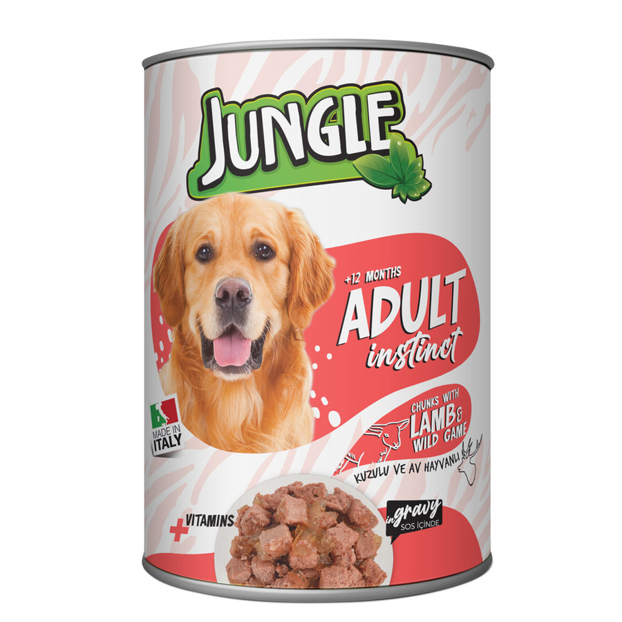 Jungle Adult Instinct Dog Food – Lamb & Wild Game Chunks in Gravy (400g Can)