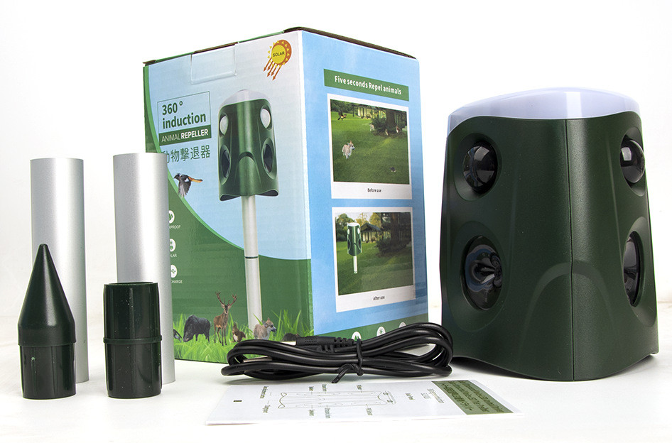 360° Solar-Powered Ultrasonic Animal Repeller – Humane Outdoor Pest Deterrent