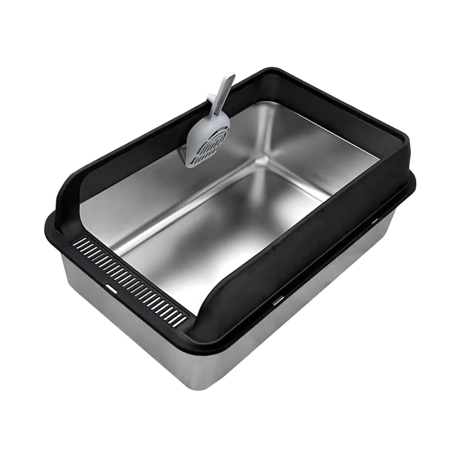 Stainless Steel Cat Litter Box – With High Sides & Scoop
