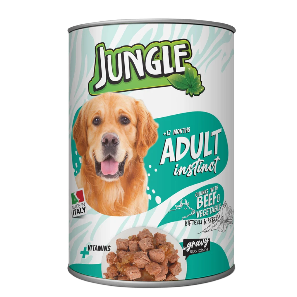 Jungle Adult Instinct Dog Food – Beef & Vegetables Chunks in Gravy (400g Can)