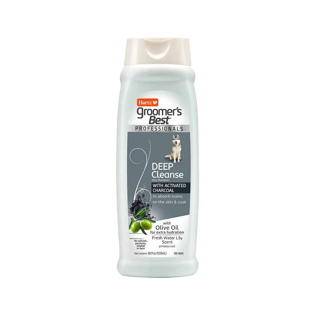 Hartz Groomer’s Best Professionals Deep Cleanse Dog Shampoo – 532 ml (Activated Charcoal & Olive Oil, Fresh Water Lily Scent)