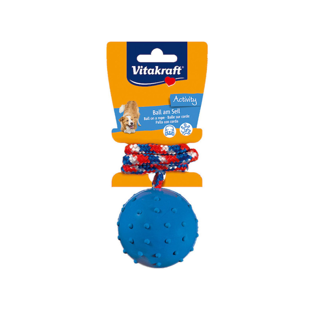 Vitakraft Activity Ball on Rope Dog Toy – Assorted Colors