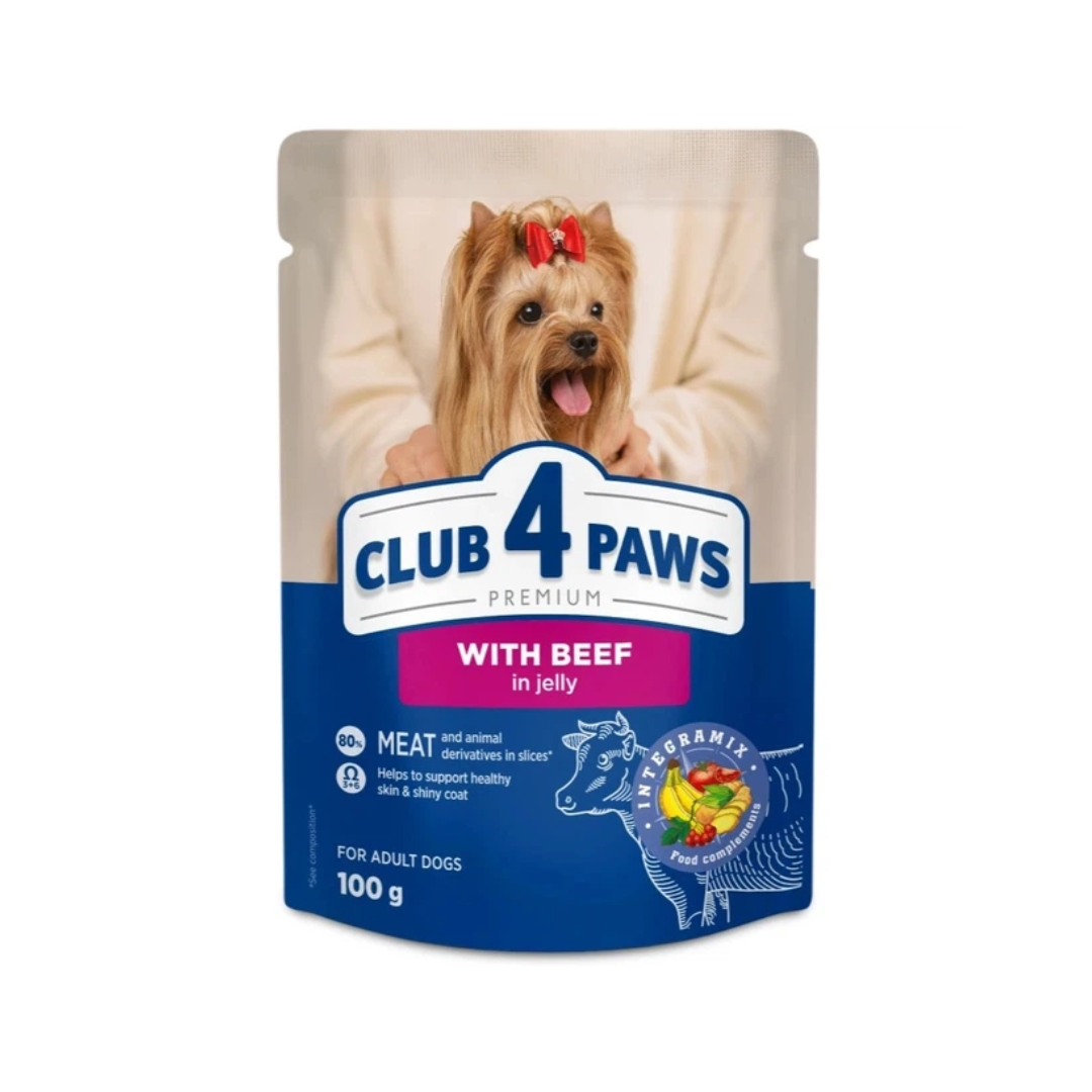 Club 4 Paws Premium Adult Dog Food with Beef in Jelly – 100g