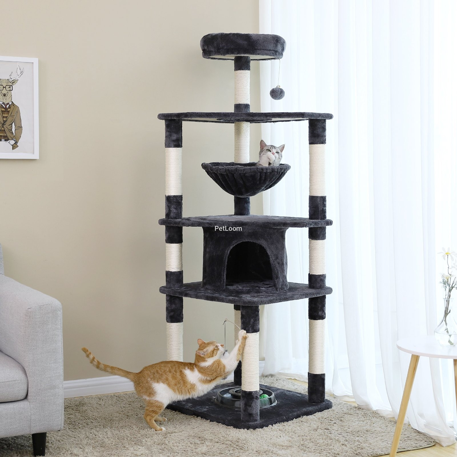 Cat Tree Tower – Multi-Level Scratching Post with Condo, Hammock & Toys (168 cm)