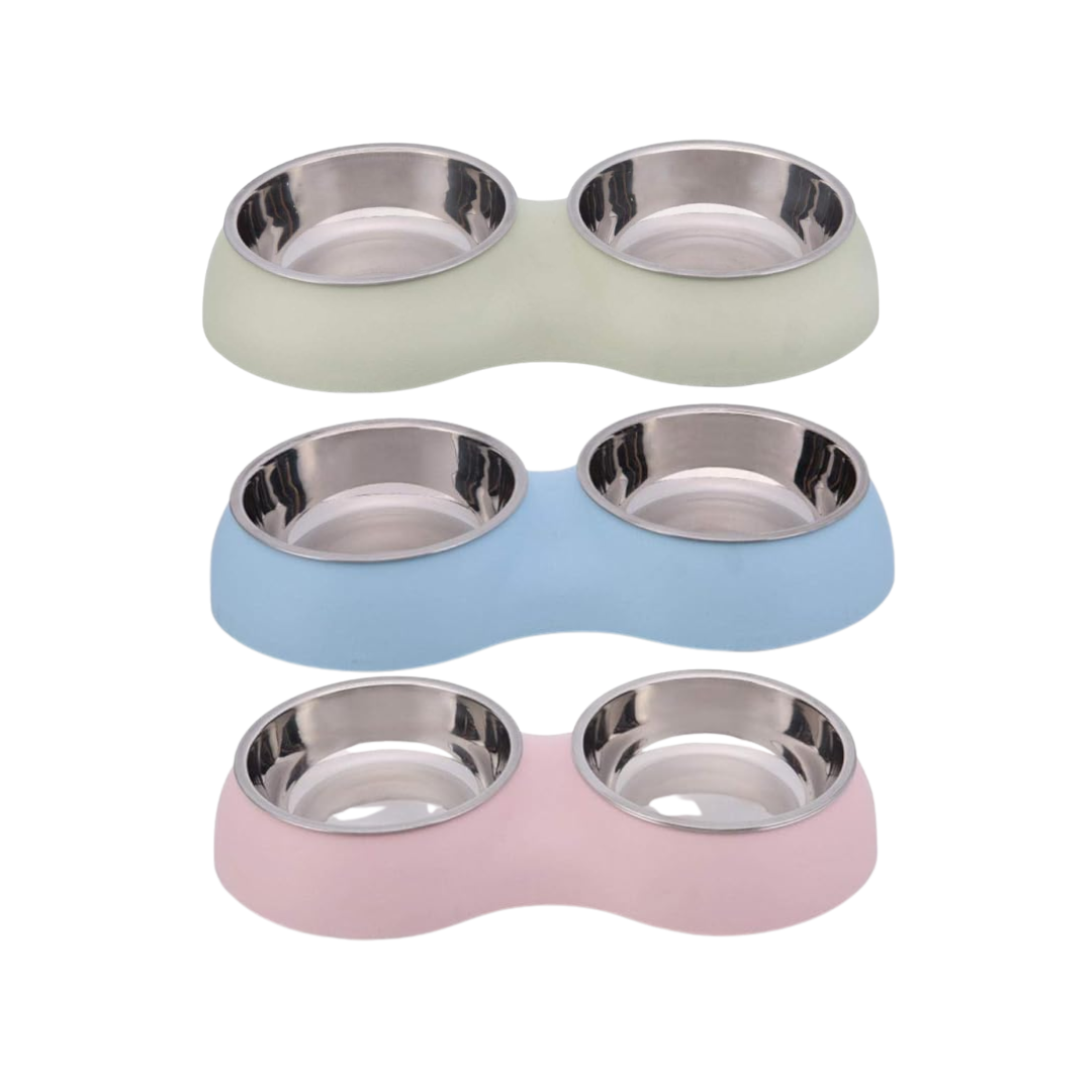 Double Stainless Steel Pet Feeding Bowl – Assorted Colors