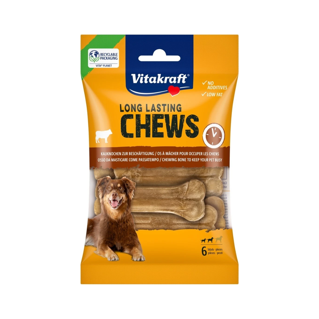 Vitakraft Long Lasting Chews Dog Bones – 6 Pieces (Low Fat, No Additives)