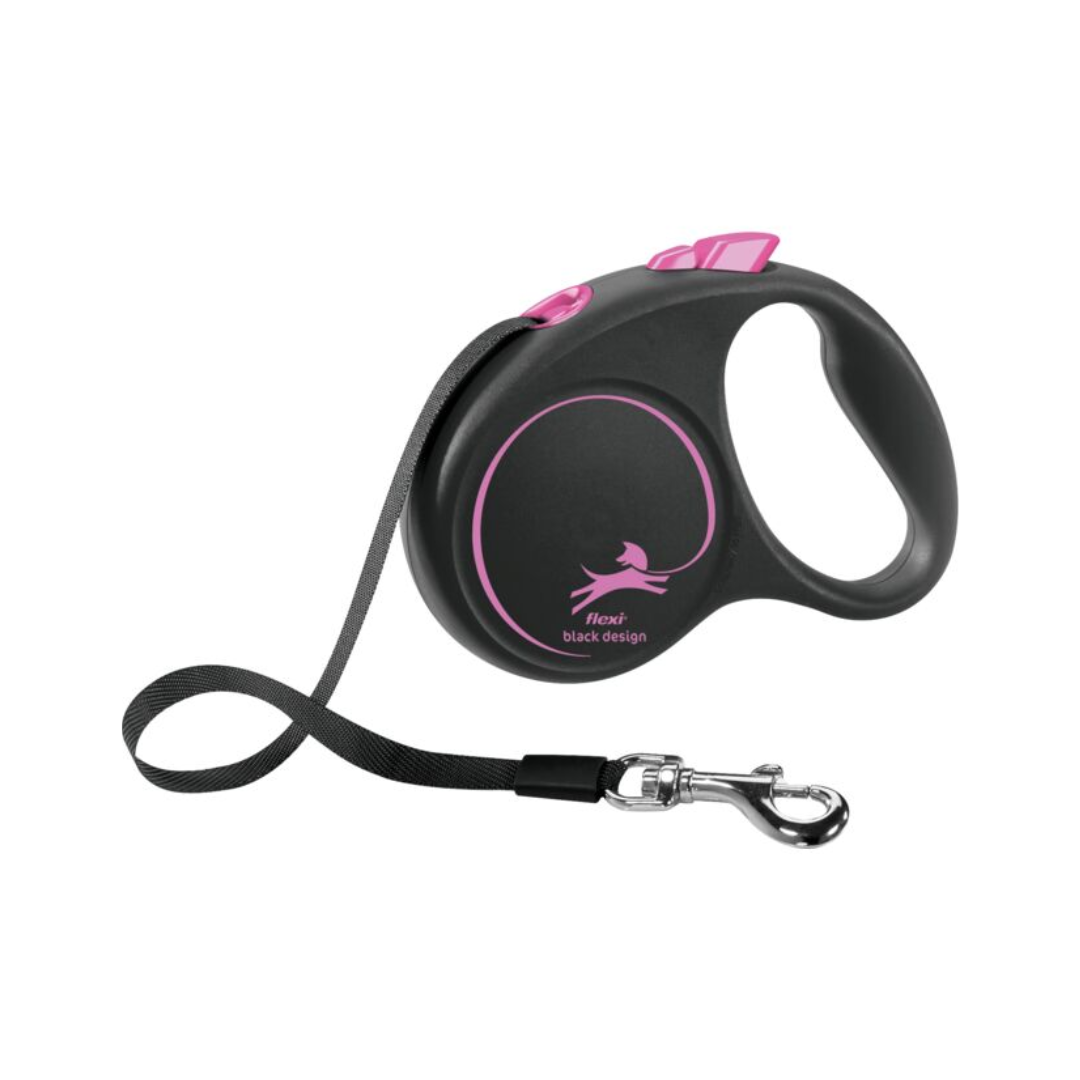 Trixie flexi BLACK DESIGN Tape Lead – Size S (5 m, up to 15 kg) – Pink