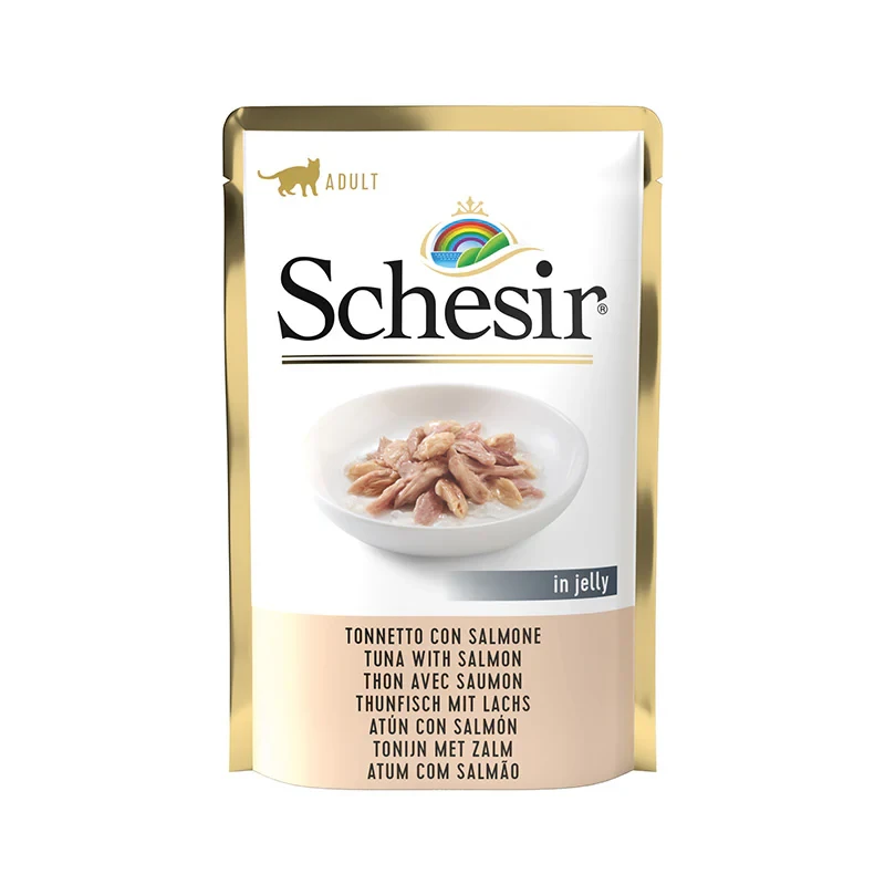 Schesir Tuna With Salmon in Jelly 85g Pouch – Complementary Wet Food for Adult Cats