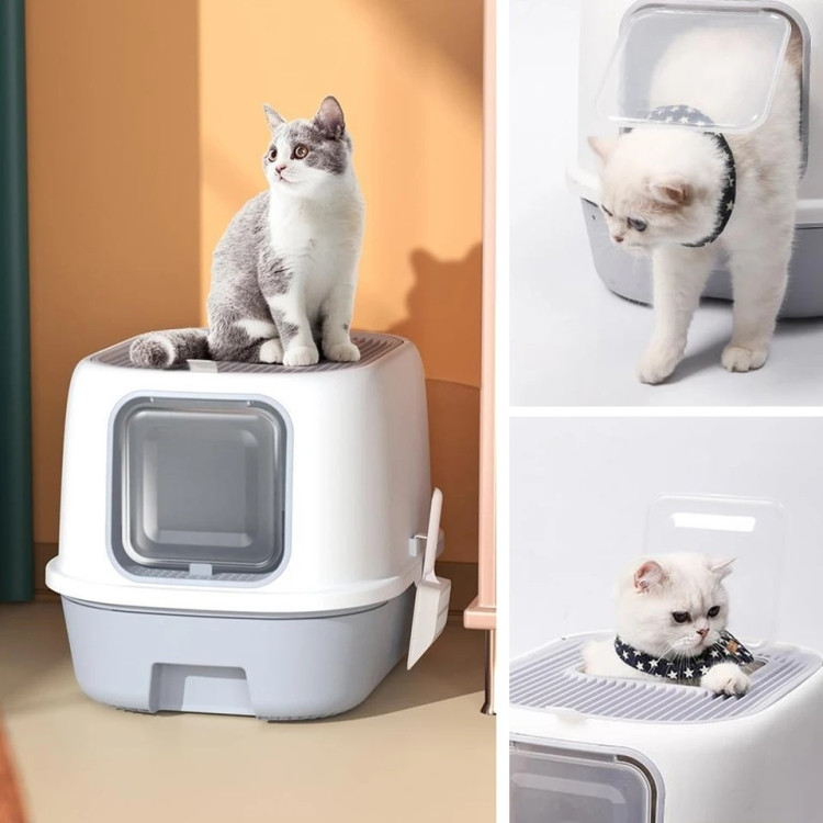 Enclosed Drawer-Style Cat Litter Box with Dual Entry