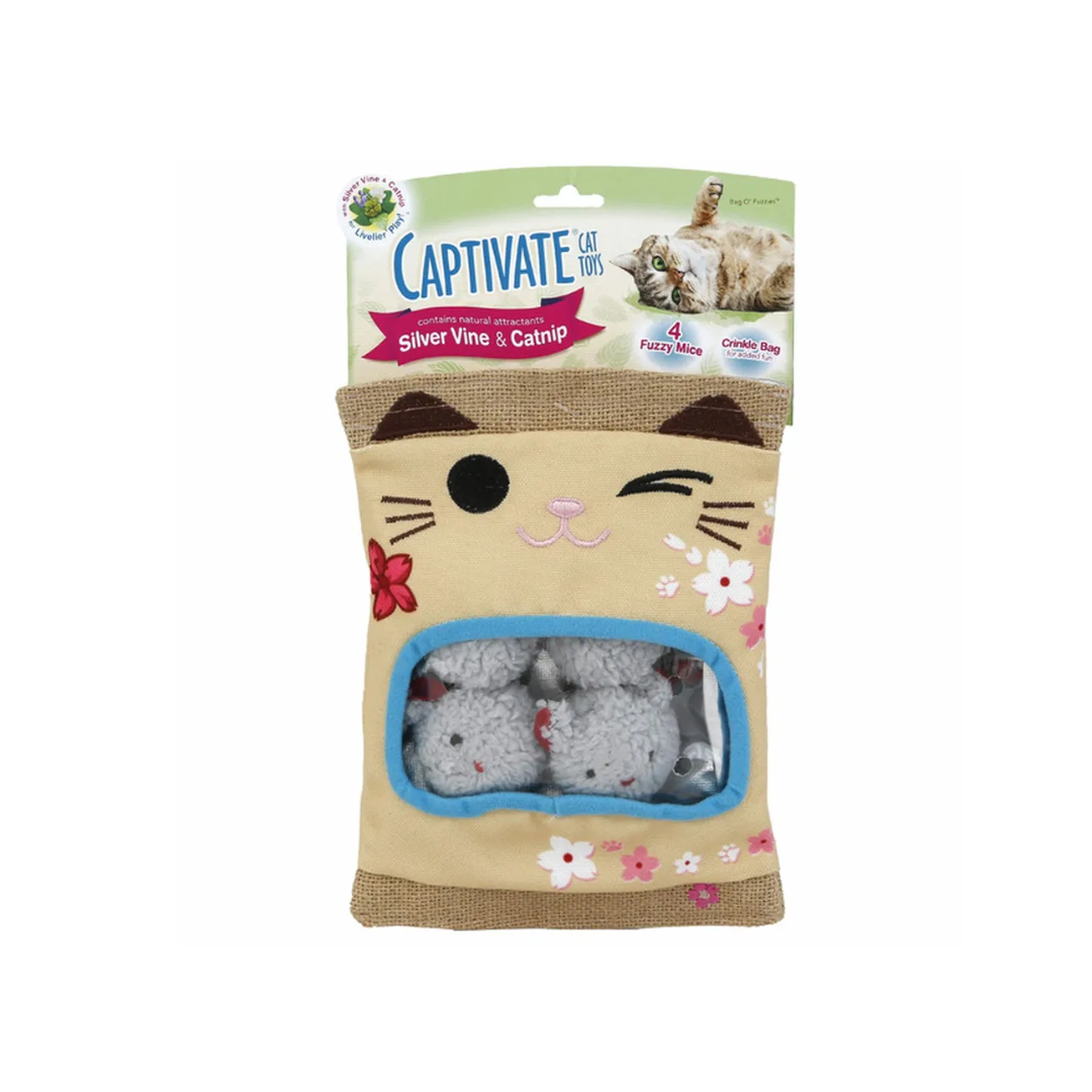 Hartz Captivate Bag O’ Fuzzies Cat Toy (Silver Vine & Catnip) – 4 Fuzzy Mice