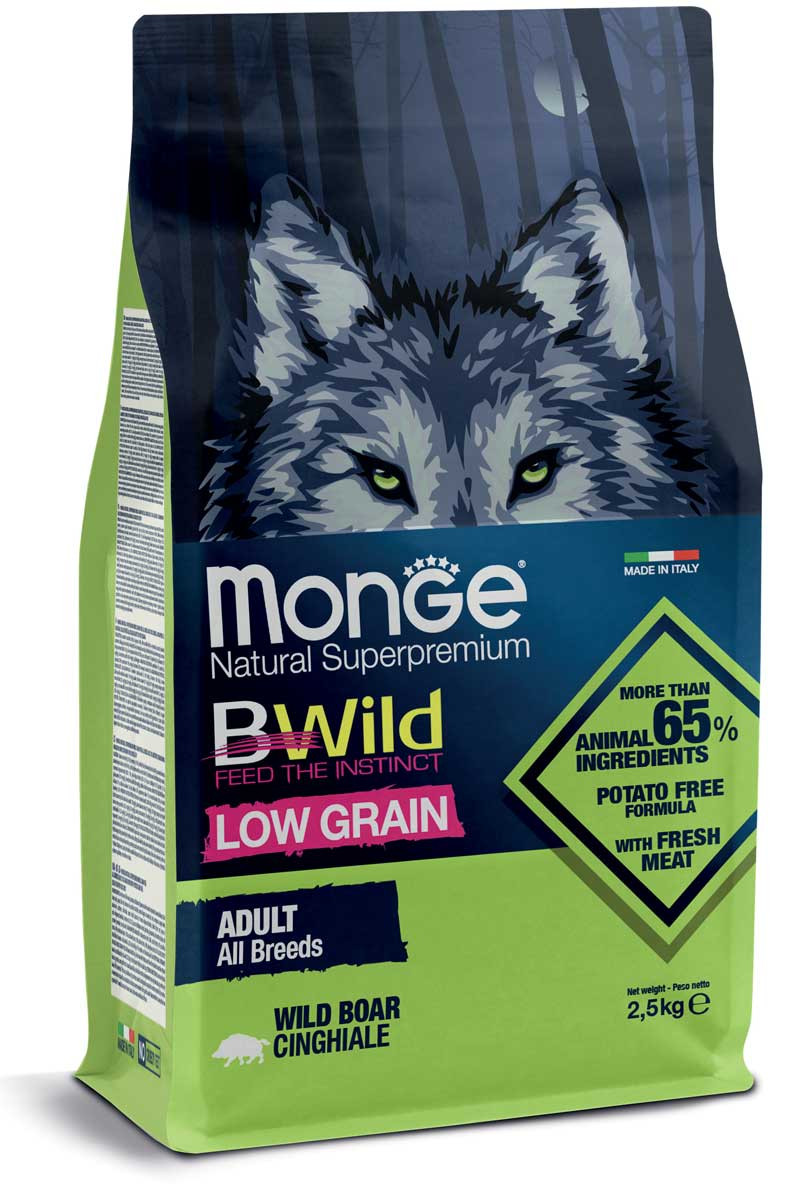 Monge Bwild Low Grain All Breeds Adult Dog Wild Boar – 2.5 kg