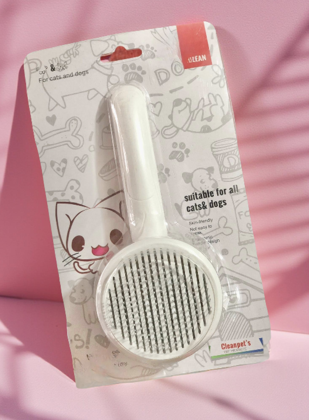Cleanpet’s Round Self-Cleaning Grooming Brush for Cats & Dogs – White