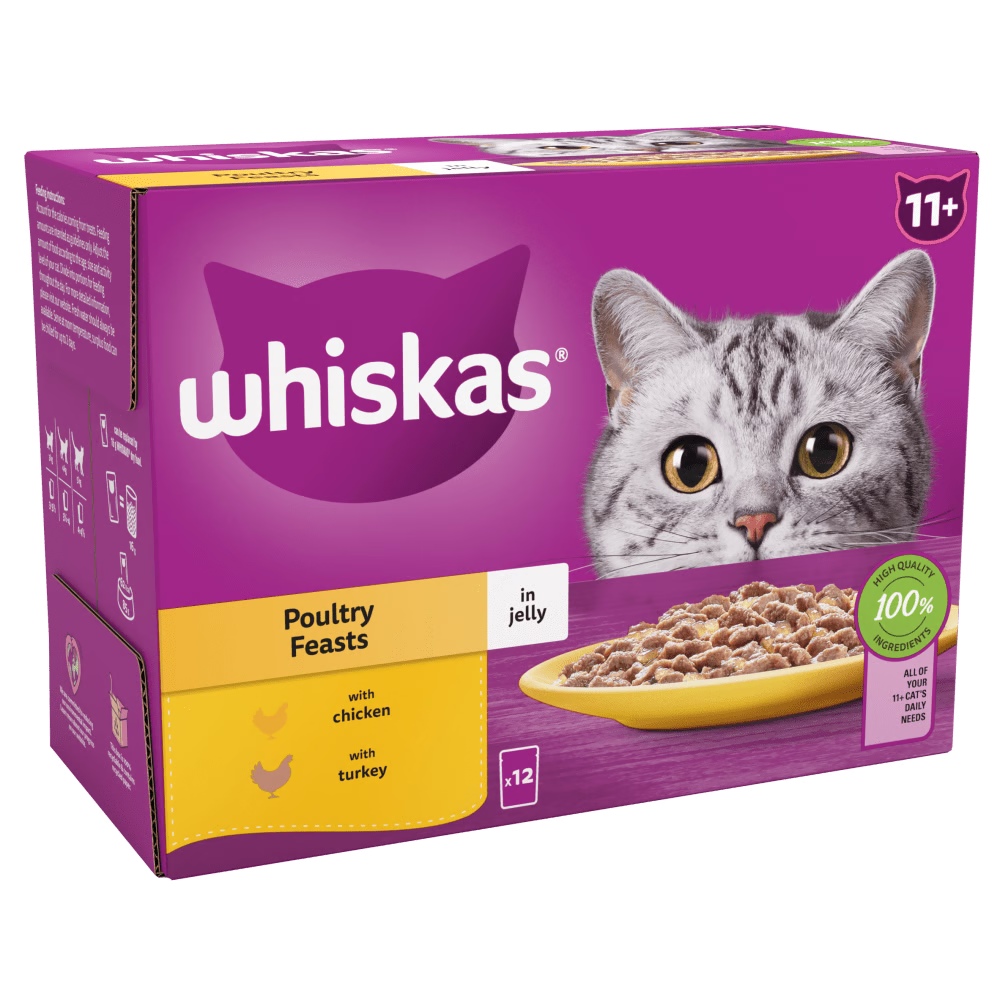 Whiskas 11+ Poultry Feasts Senior Wet Cat Food Pouches In Jelly