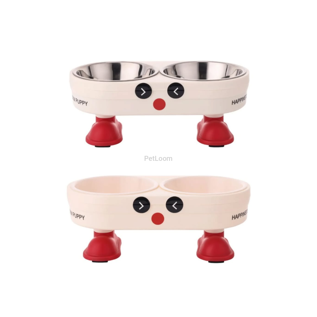 Elevated Double Pet Feeding Bowl with Stainless Steel Inserts
