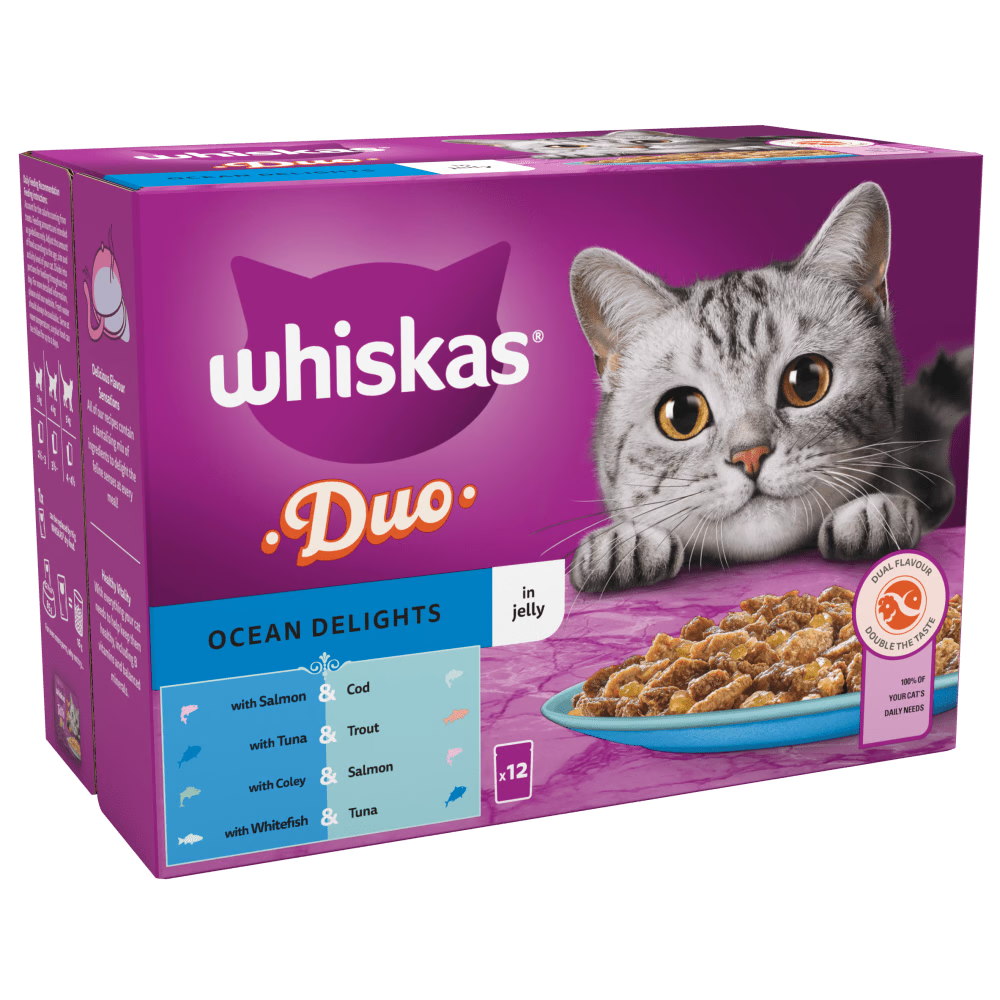 Whiskas 1+ Duo Ocean Delights Adult Wet Cat Food Pouches In Jelly