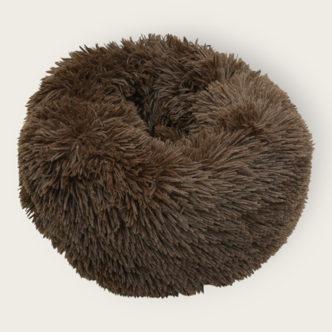 Round Plush Pet Bed - Brown