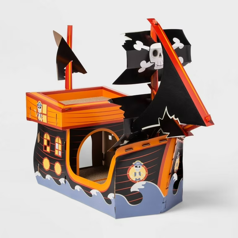 Pirate Ship-Themed Cardboard Cat House and Scratcher