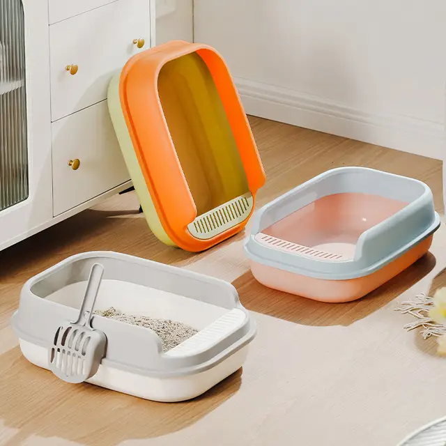 Open Cat Litter Box with High Sides