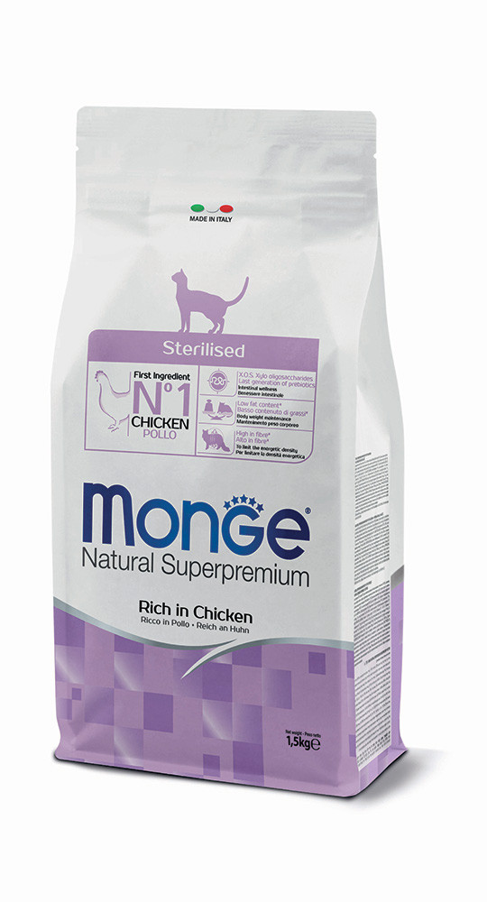 Monge Natural Superpremium Sterilised Cat Food – Rich in Chicken 1.5kg