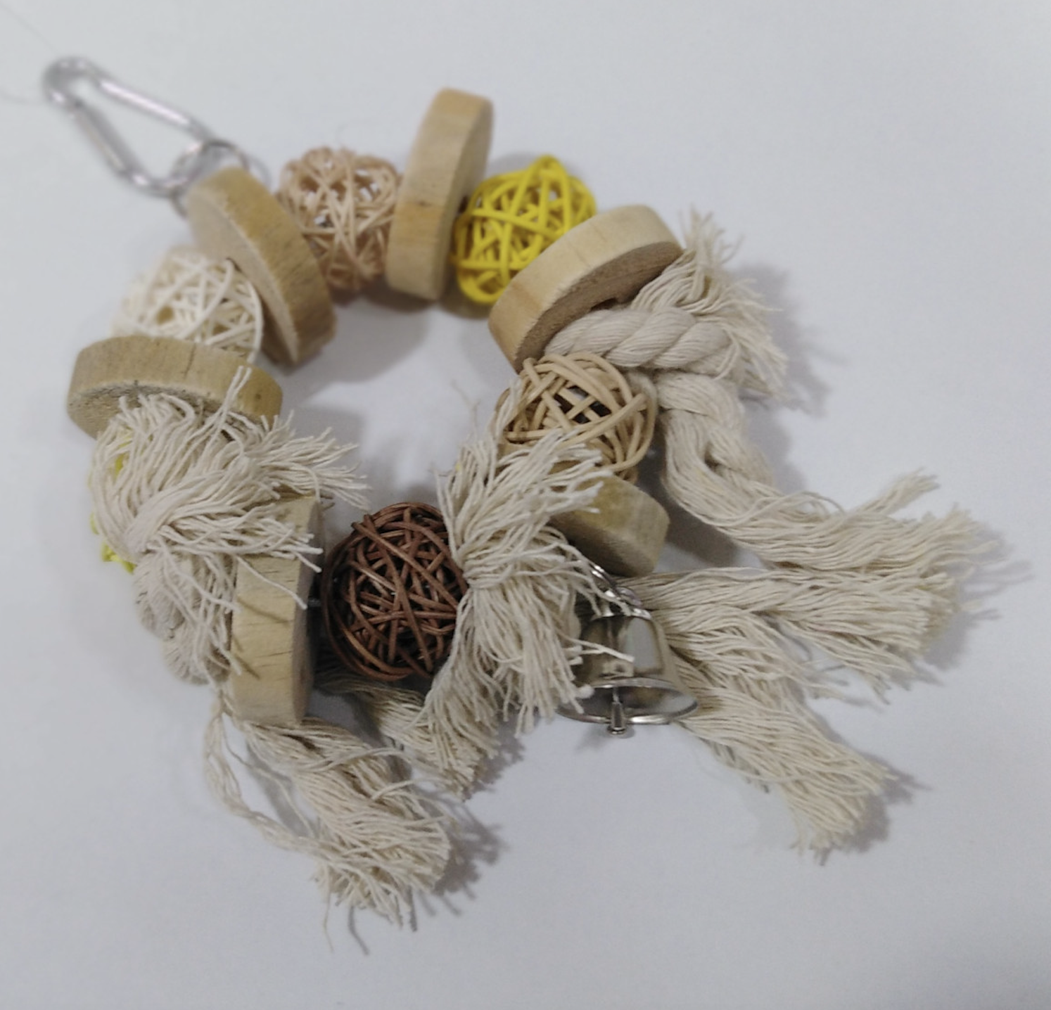 Natural Hanging Bird Toy with Wooden Discs and Rattan Balls