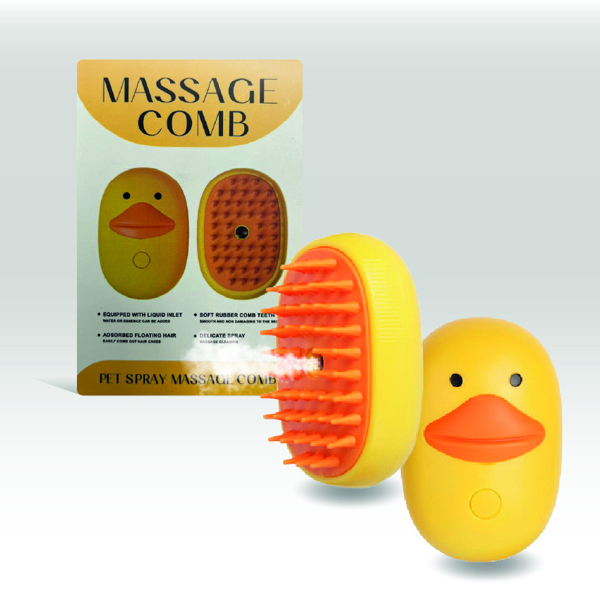 Duck Shape Spray Massage Comb for Pets – Soft Rubber Teeth