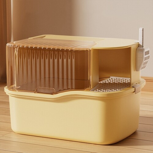 Spacious Fully-Enclosed Cat Litter Box with Transparent Cover