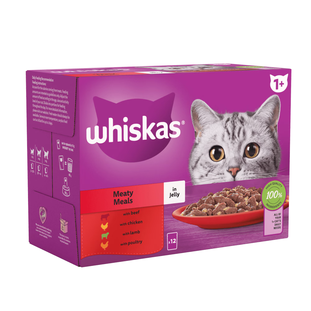 Whiskas 1+ Meaty Meals Adult Wet Cat Food Pouches In Jelly