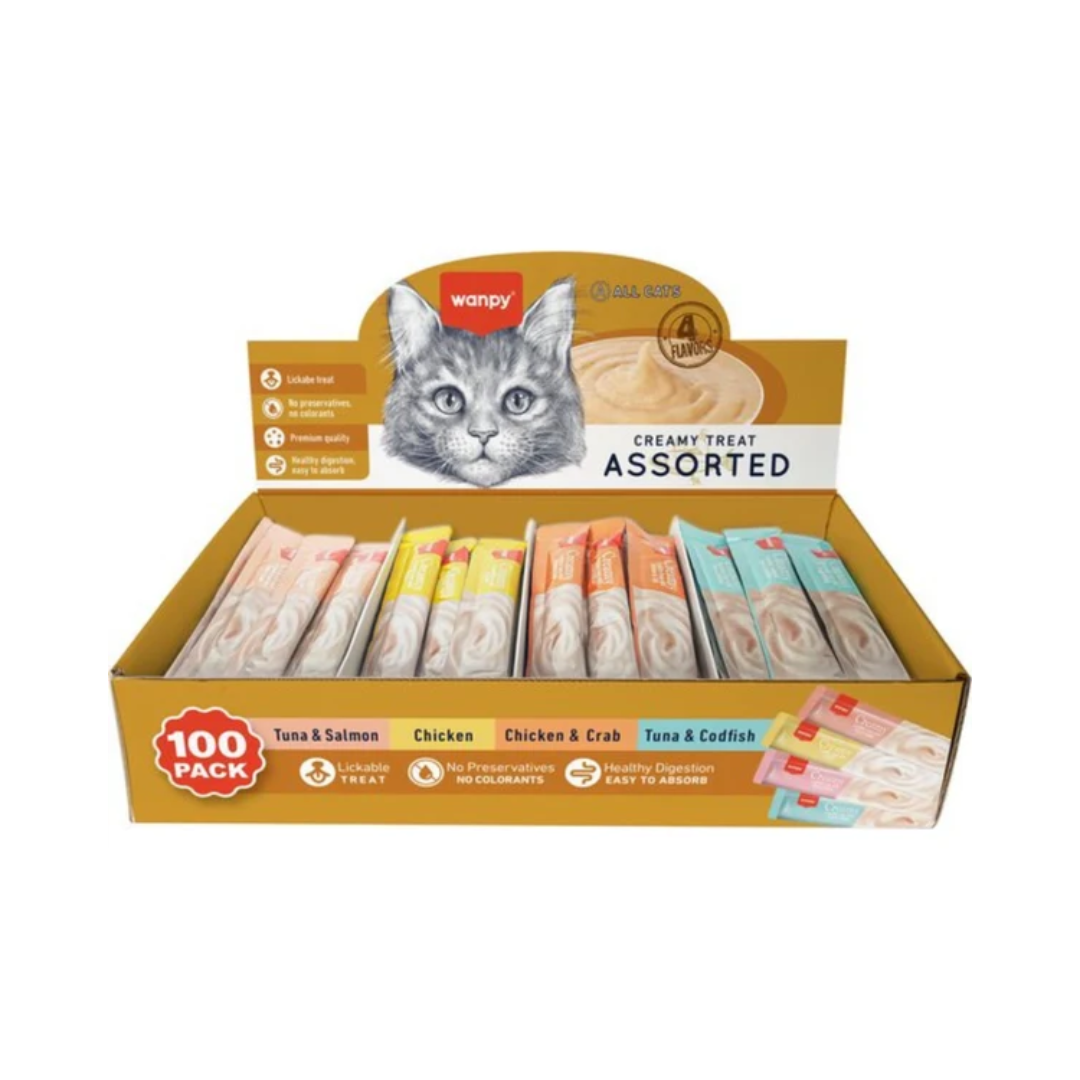 Wanpy Creamy Treat Assorted for Cats – 100 Pack