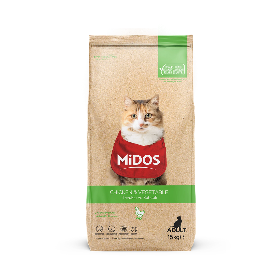 Midos Chicken & Vegetable Hairball Prevention Adult Cat Food – 15 kg