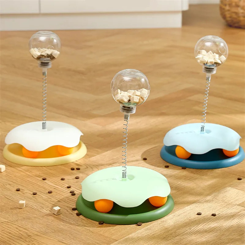 Interactive Cat Toy with Spring Teaser, Rolling Balls & Treat Dispenser