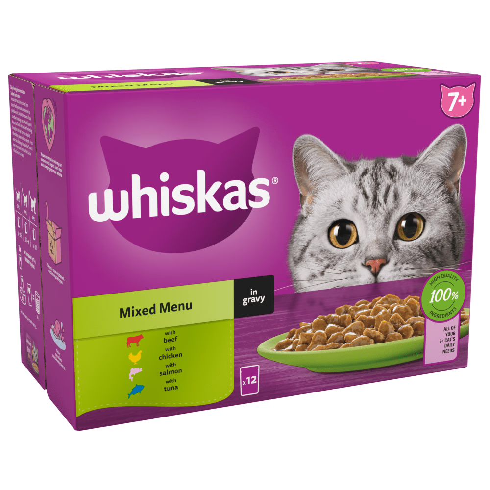 Whiskas 7+ Mixed Menu Senior Wet Cat Food Pouches In Gravy