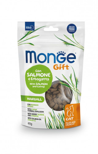 Monge Gift Hairball Adult with Salmon and Catnip Filled and Crunchy (60g)