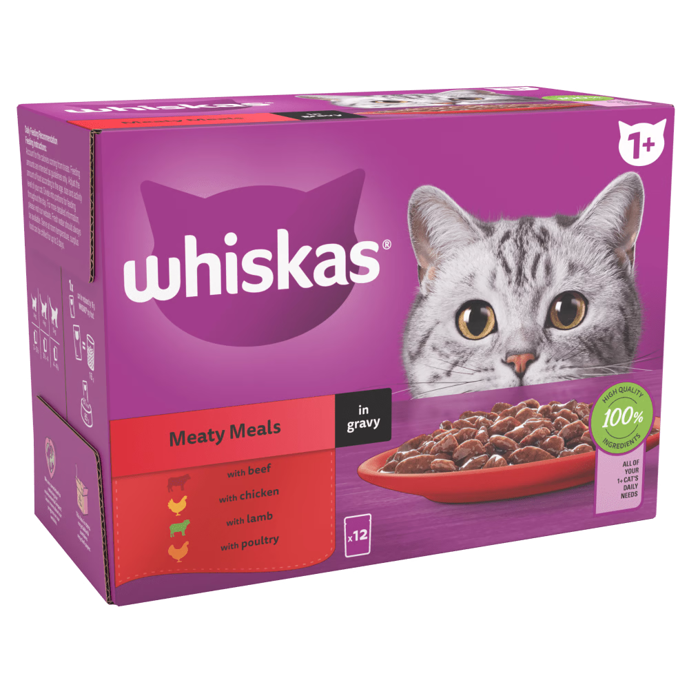 Whiskas 1+ Meaty Meals Adult Wet Cat Food Pouches in Gravy