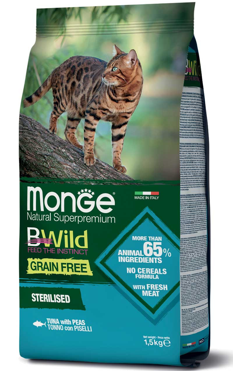 Monge BWild Grain Free Formula – Sterilised Cat Food with Tuna & Peas