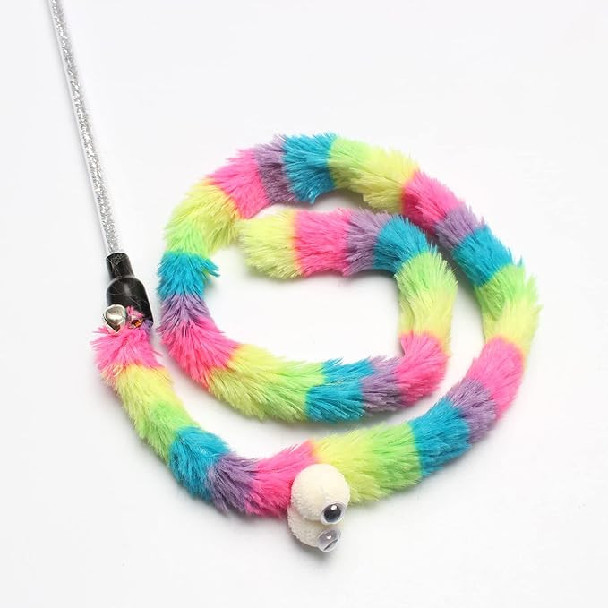 Rainbow Worm Teaser Wand – Interactive Cat Toy