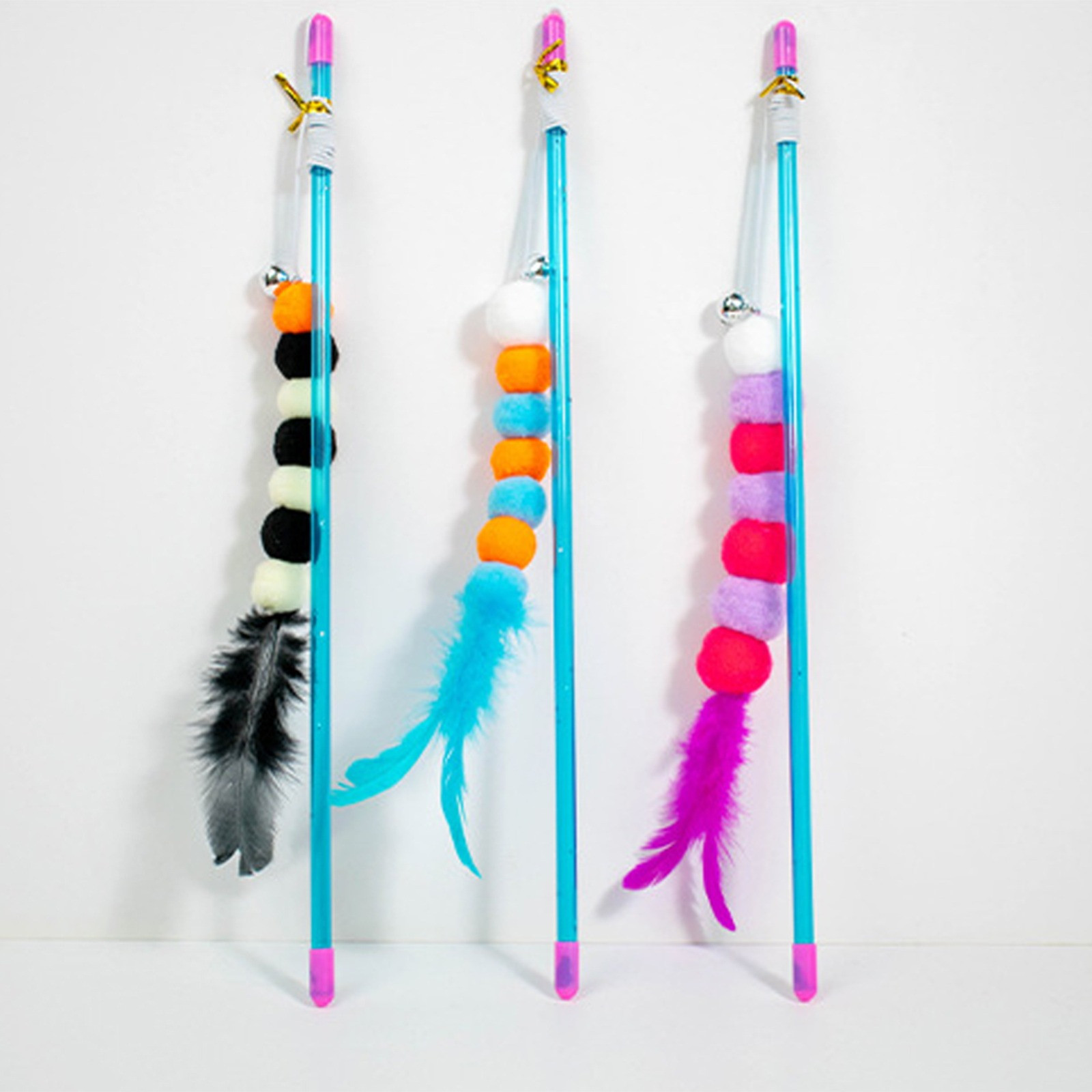 Interactive Feather & Pom-Pom Wand Toy for Cats – Assorted Colors