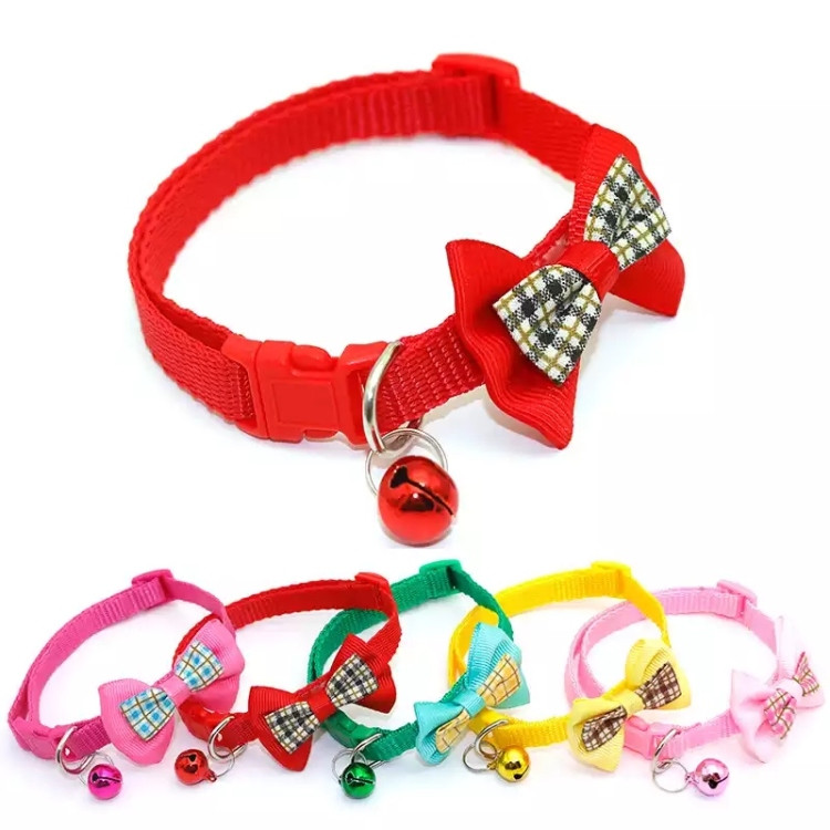 Adjustable Cat Collar with Bow & Bell – Plaid Accent Design