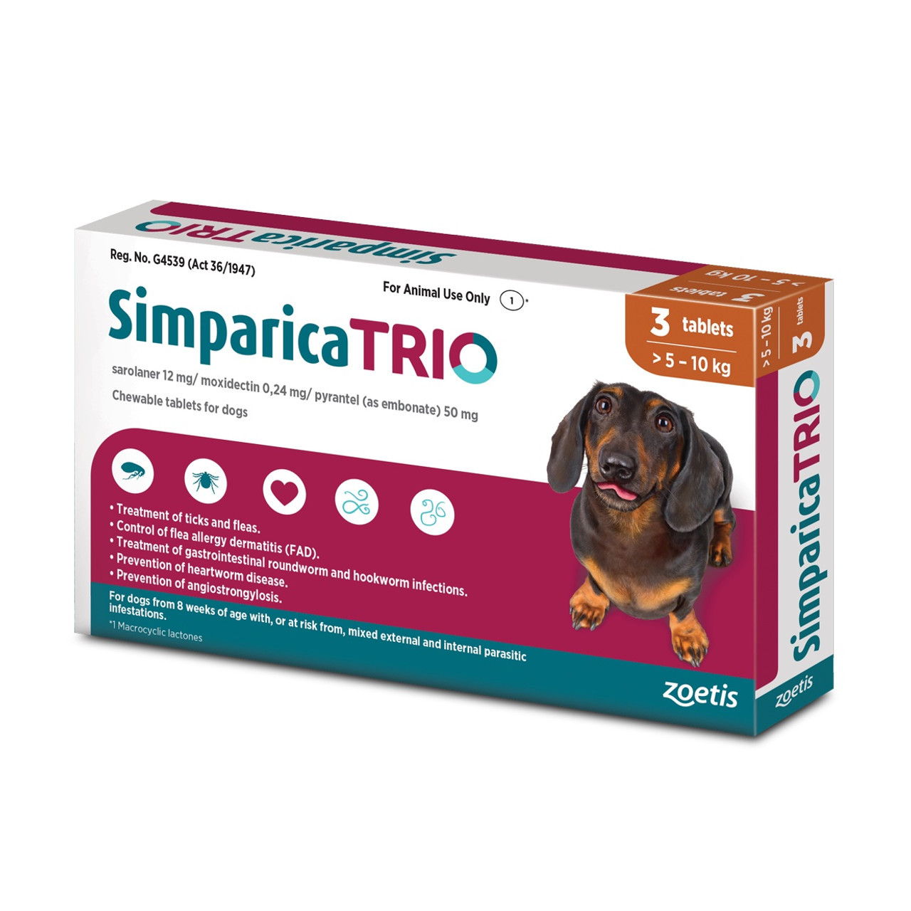 Simparica Trio for Medium Dogs (5-10 kg)